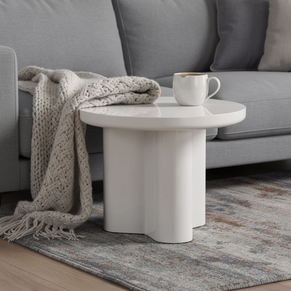 Benjara Jeny Side End Table, 24 Inch Round Top with Pedestal Base, Light Gray