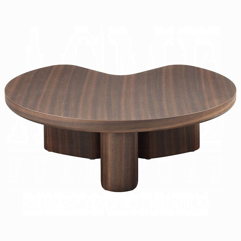 Benjara Yex Coffee Table, 35 Inch Curved Top with Pedestal Legs, Smoked Oak Brown