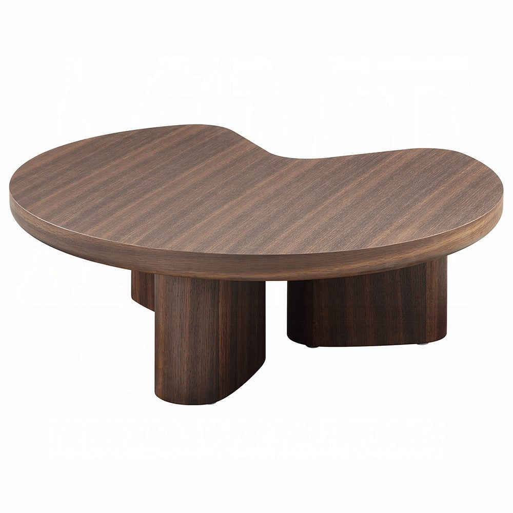 Benjara Yex Coffee Table, 35 Inch Curved Top with Pedestal Legs, Smoked Oak Brown