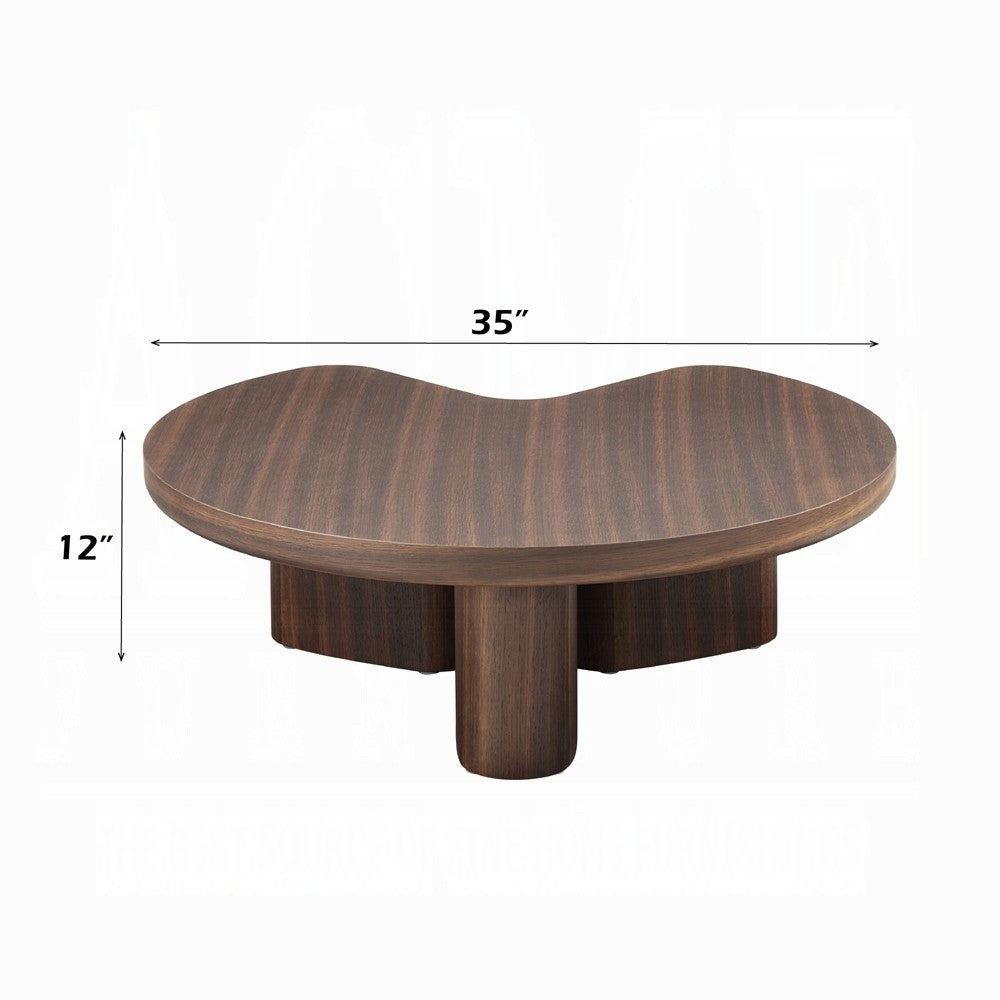 Benjara Yex Coffee Table, 35 Inch Curved Top with Pedestal Legs, Smoked Oak Brown