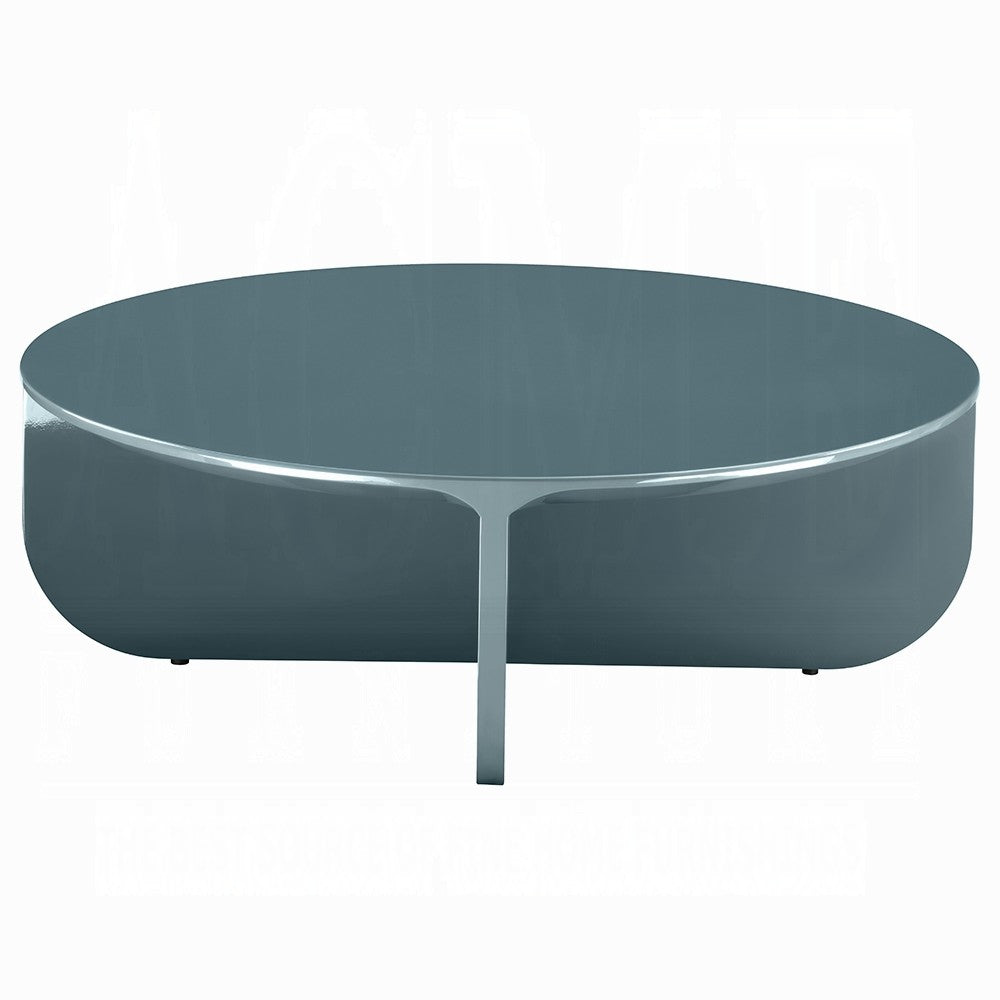 Benjara Lemy Coffee Table. 39 Inch Round Top with Pedestal Base, Teal Blue Wood
