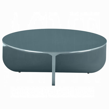 Benjara Lemy Coffee Table. 39 Inch Round Top with Pedestal Base, Teal Blue Wood