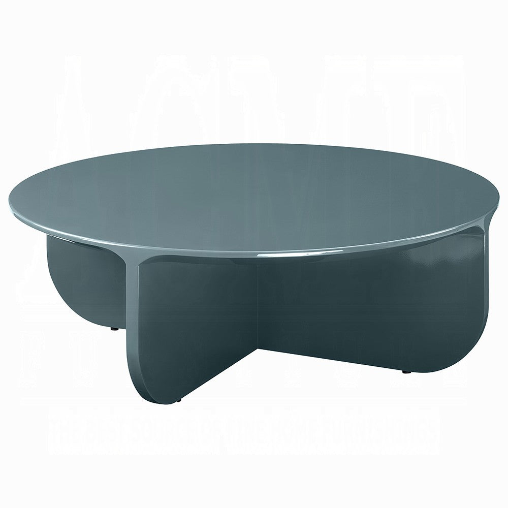 Benjara Lemy Coffee Table. 39 Inch Round Top with Pedestal Base, Teal Blue Wood