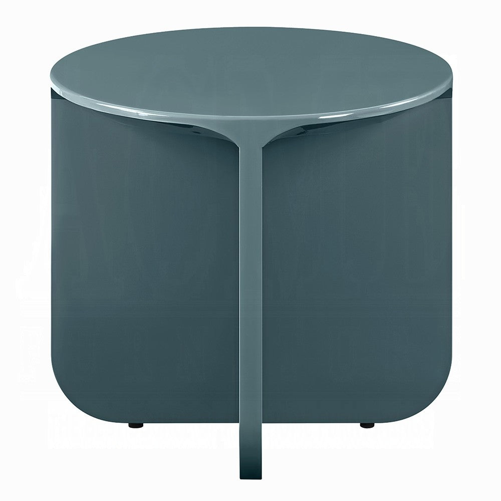 Benjara Lemy Side End Table. 20 Inch Round Top with Pedestal Base, Teal Blue Wood