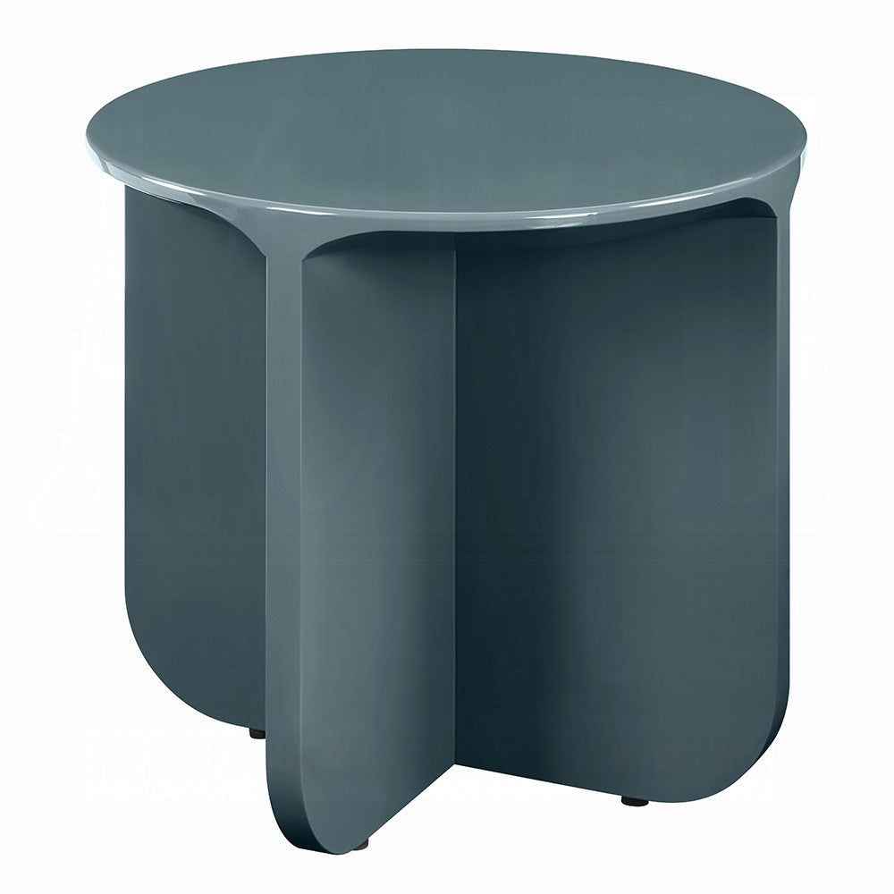 Benjara Lemy Side End Table. 20 Inch Round Top with Pedestal Base, Teal Blue Wood