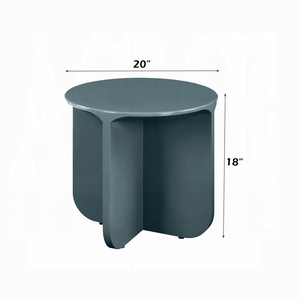 Benjara Lemy Side End Table. 20 Inch Round Top with Pedestal Base, Teal Blue Wood