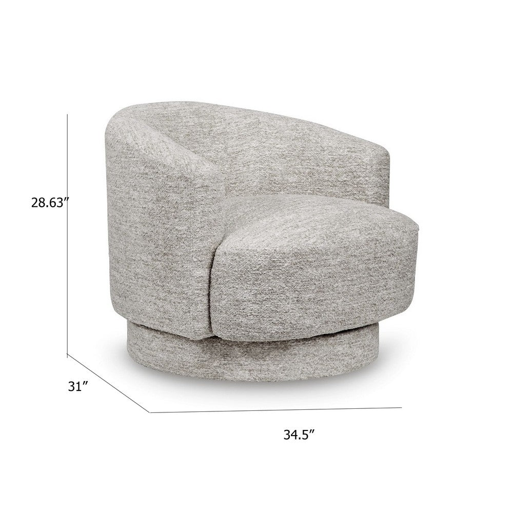 Benjara Wady Swivel Accent Chair, Light Gray Barrel Back with Tight Seat Cushion