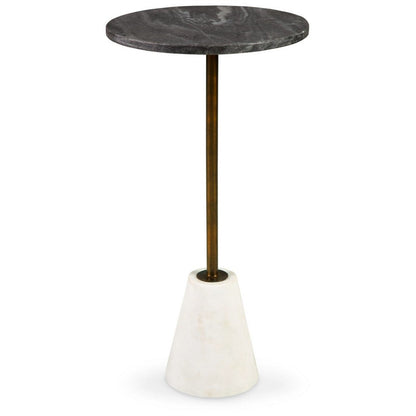 Benjara Cira Accent Table, 12 Inch Round Black And White Marble Top, Gold Metal
