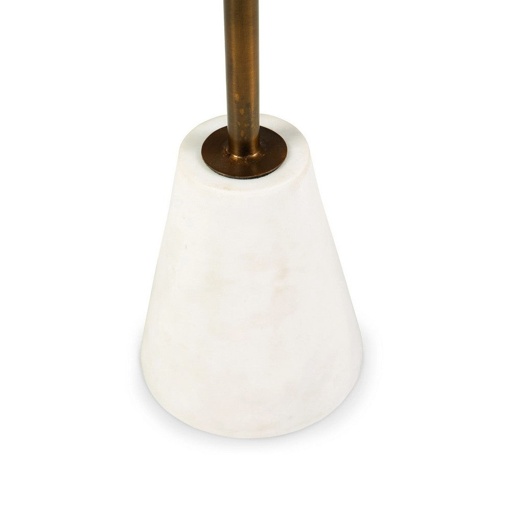 Benjara Cira Accent Table, 12 Inch Round Black And White Marble Top, Gold Metal