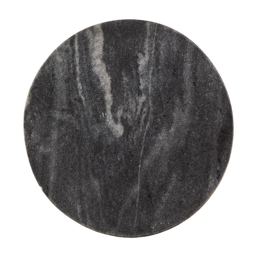 Benjara Cira Accent Table, 12 Inch Round Black And White Marble Top, Gold Metal