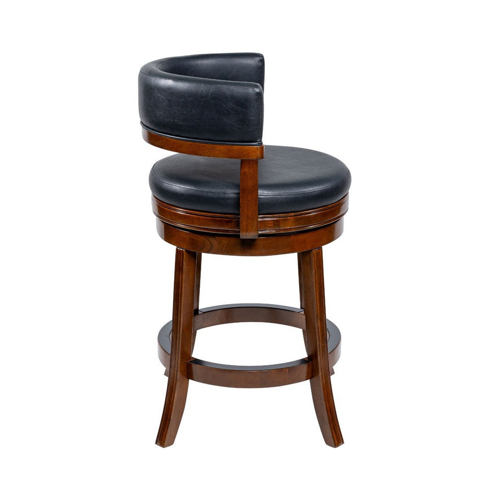 Benjara Bely Swivel Counter Height Chair, Black Faux Leather, Cappuccino Brown