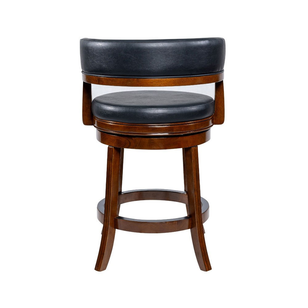 Benjara Bely Swivel Counter Height Chair, Black Faux Leather, Cappuccino Brown