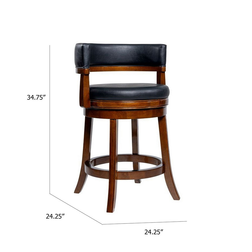 Benjara Bely Swivel Counter Height Chair, Black Faux Leather, Cappuccino Brown