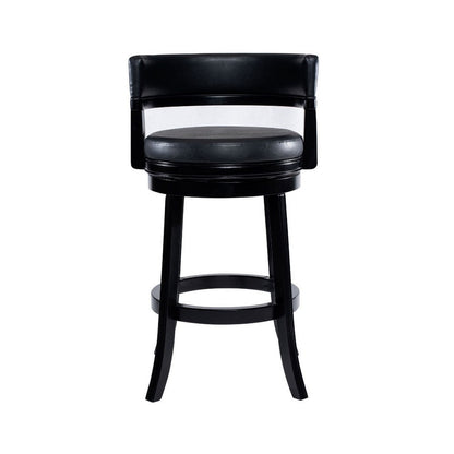 Benjara Bely Swivel Barstool Chair, Faux Leather Seat with Wood Frame, Black