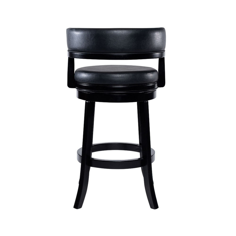 Benjara Bely Swivel Barstool Chair, Faux Leather Seat with Wood Frame, Black