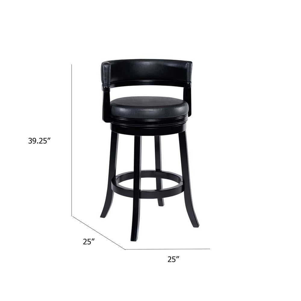 Benjara Bely Swivel Barstool Chair, Faux Leather Seat with Wood Frame, Black