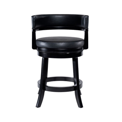 Benjara Bely Swivel Counter Stool Chair, Black Faux Leather Seat with Wood Legs