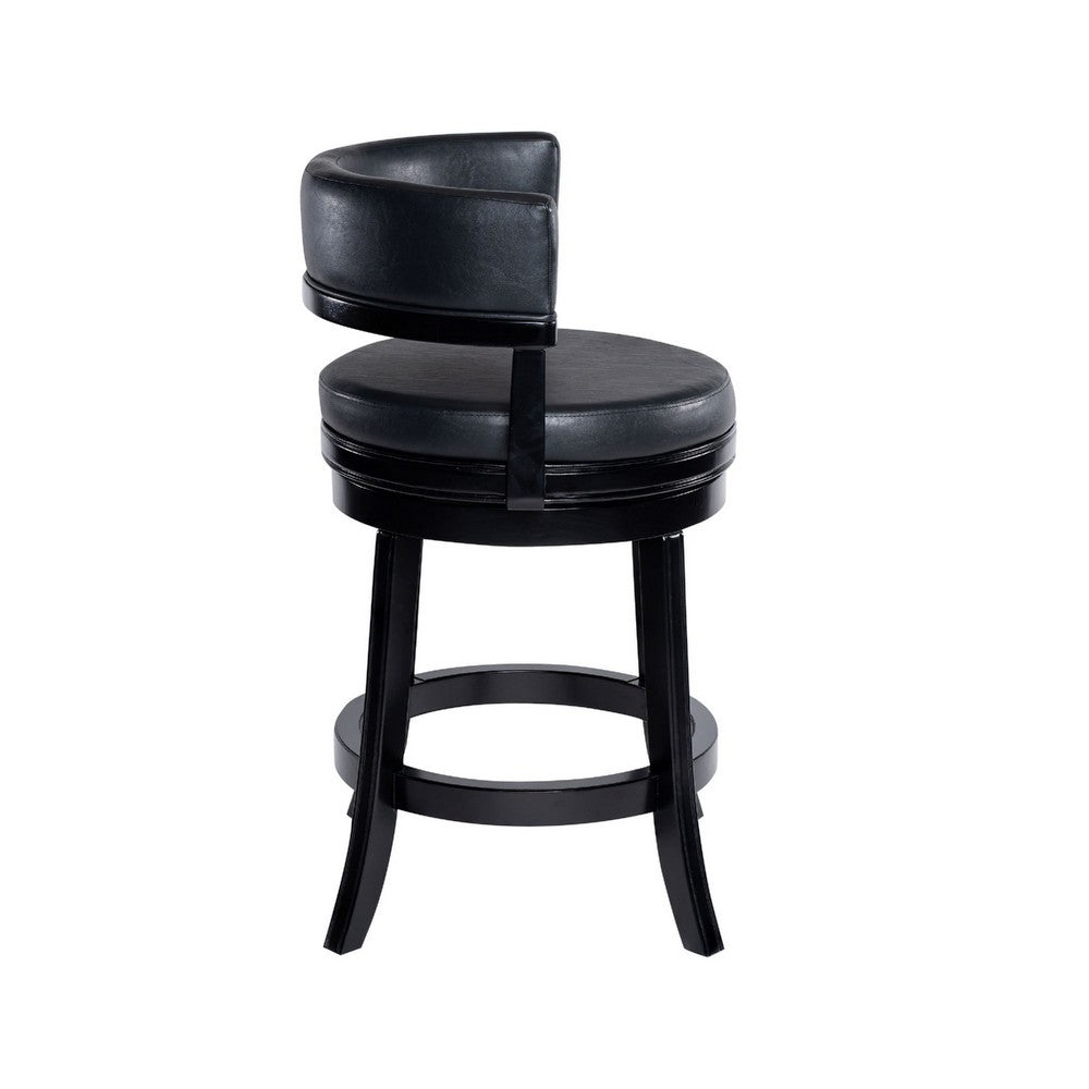 Benjara Bely Swivel Counter Stool Chair, Black Faux Leather Seat with Wood Legs