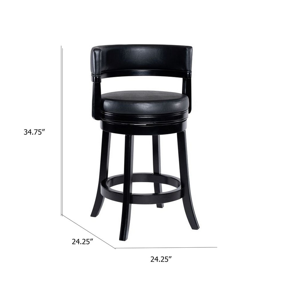 Benjara Bely Swivel Counter Stool Chair, Black Faux Leather Seat with Wood Legs