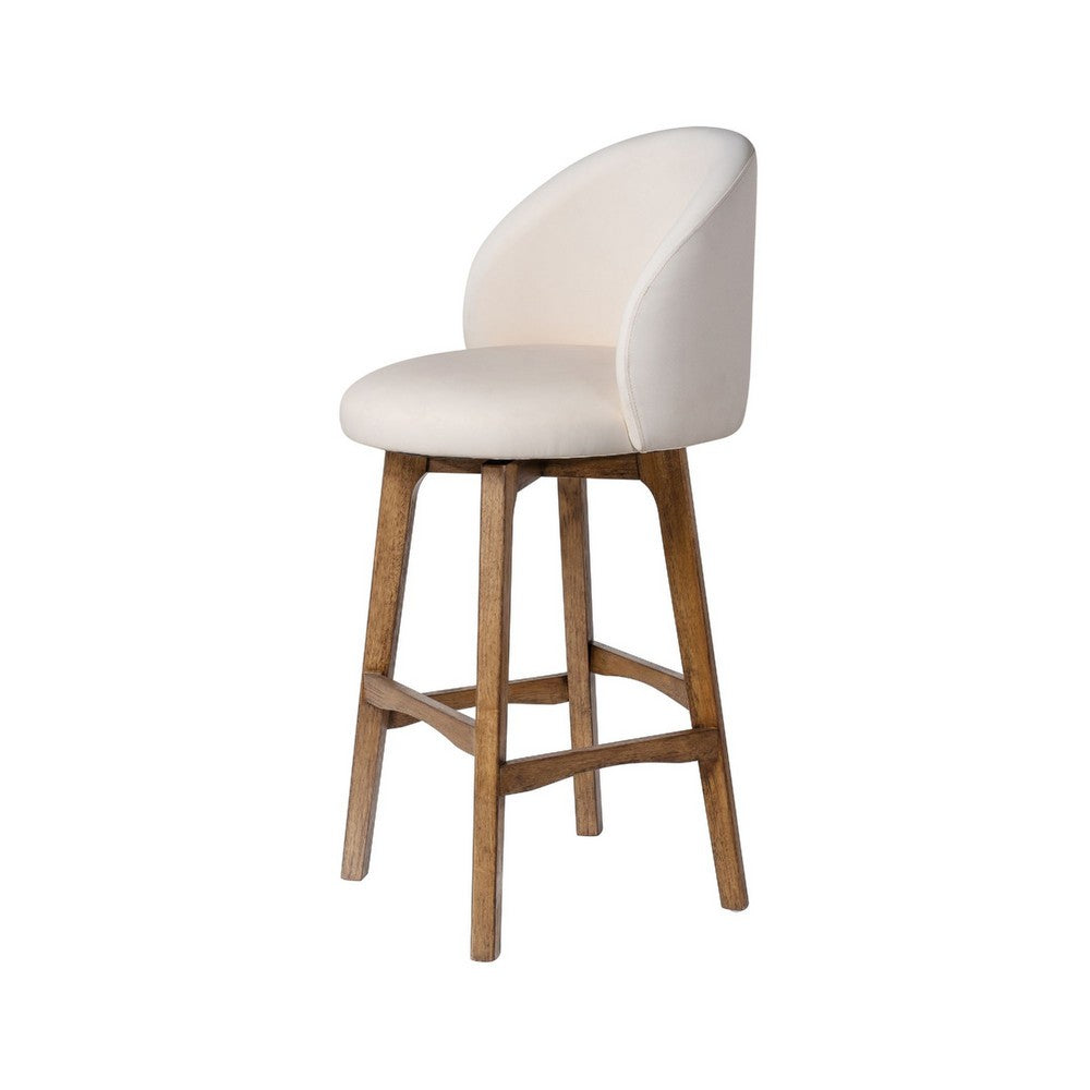 Benjara Gery Swivel Barstool Chair, Cream Fabric Seat with Natural Brown Legs