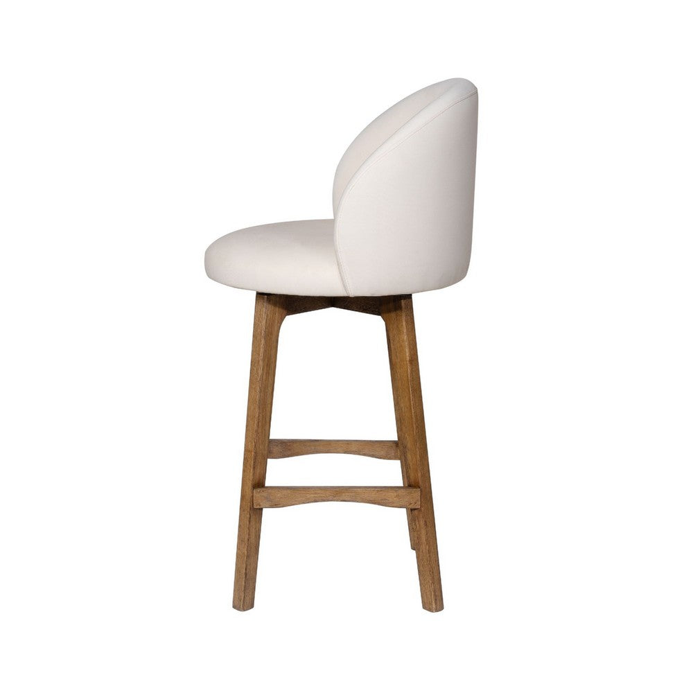 Benjara Gery Swivel Barstool Chair, Cream Fabric Seat with Natural Brown Legs