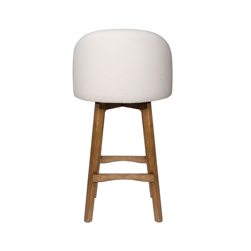 Benjara Gery Swivel Barstool Chair, Cream Fabric Seat with Natural Brown Legs