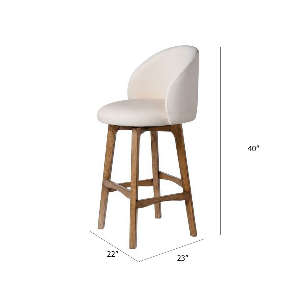 Benjara Gery Swivel Barstool Chair, Cream Fabric Seat with Natural Brown Legs