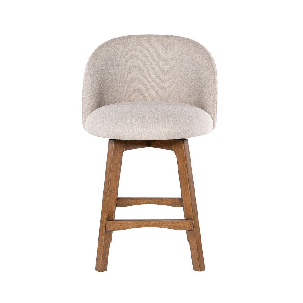 Benjara Gery Swivel Counter Height Chair, Cream Fabric Seat, Natural Brown
