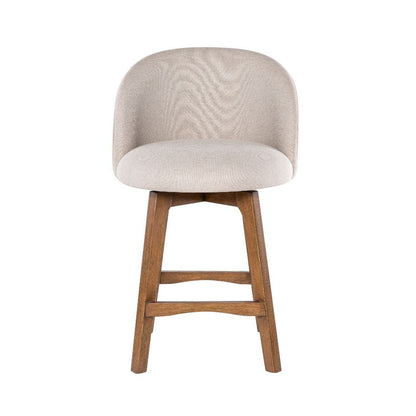 Benjara Gery Swivel Counter Height Chair, Cream Fabric Seat, Natural Brown