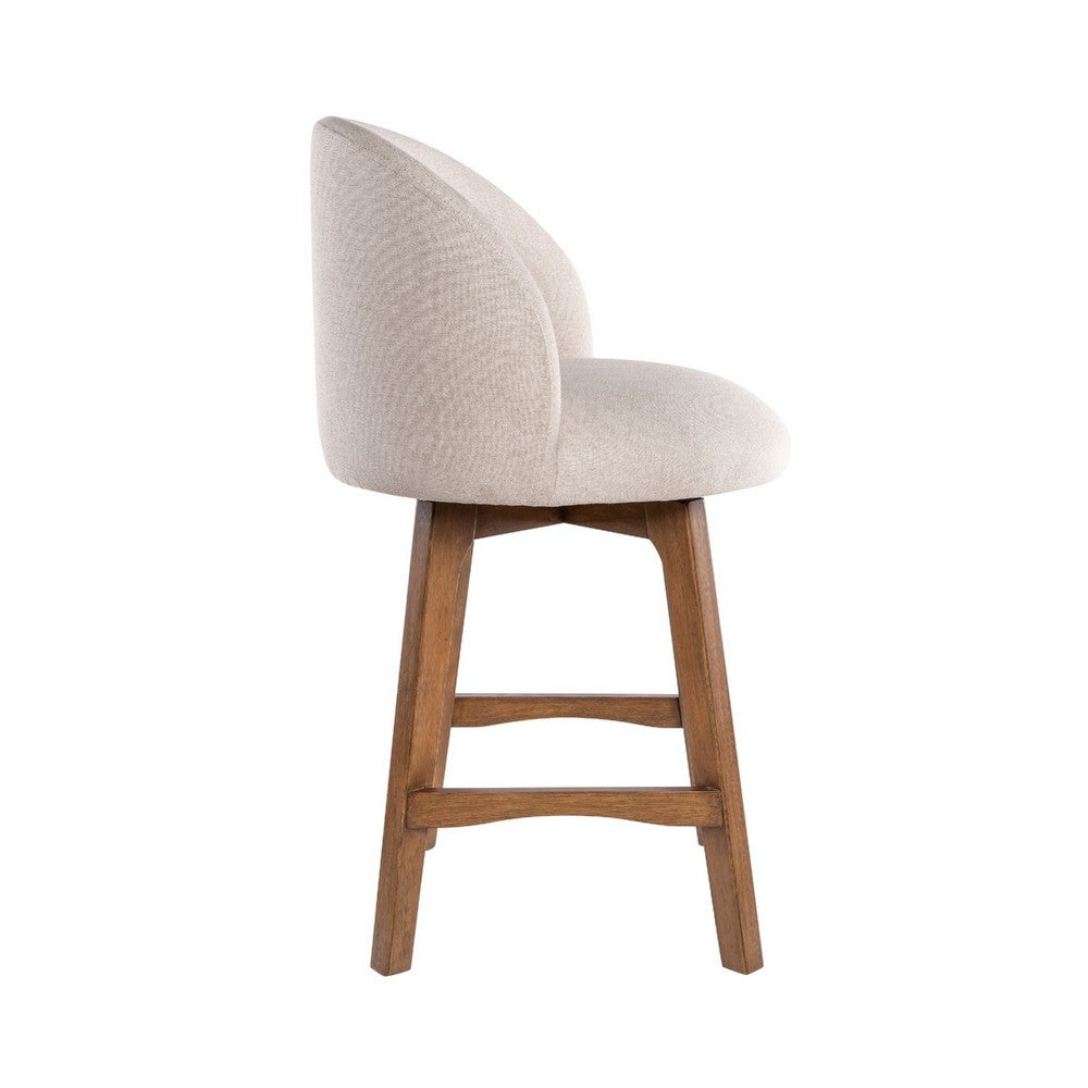 Benjara Gery Swivel Counter Height Chair, Cream Fabric Seat, Natural Brown