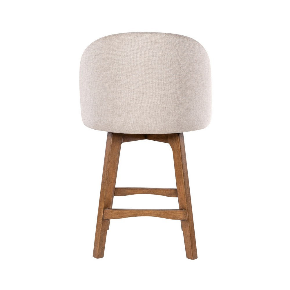 Benjara Gery Swivel Counter Height Chair, Cream Fabric Seat, Natural Brown