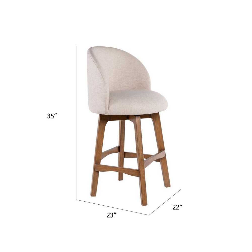Benjara Gery Swivel Counter Height Chair, Cream Fabric Seat, Natural Brown