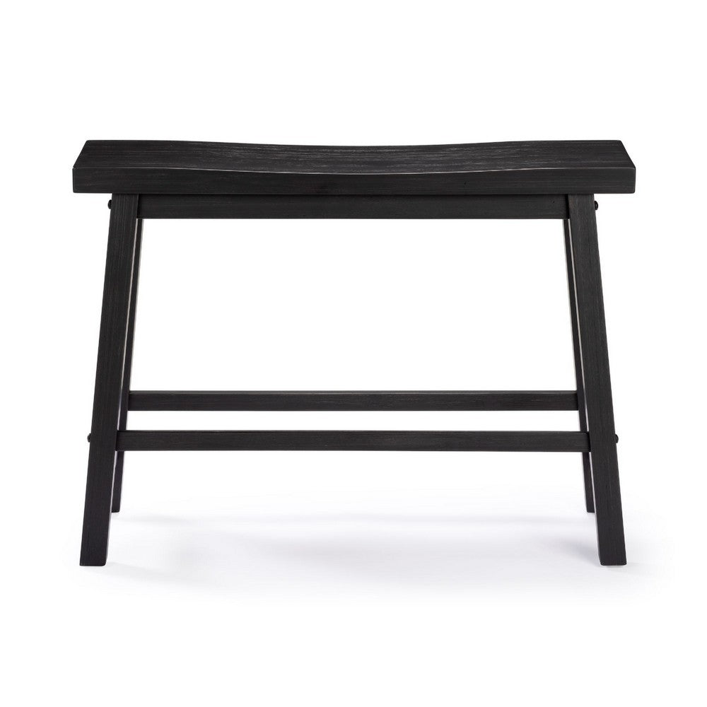 Benjara Amber Counter Height Bench, Backless Seat, Charcoal Black Acacia Wood