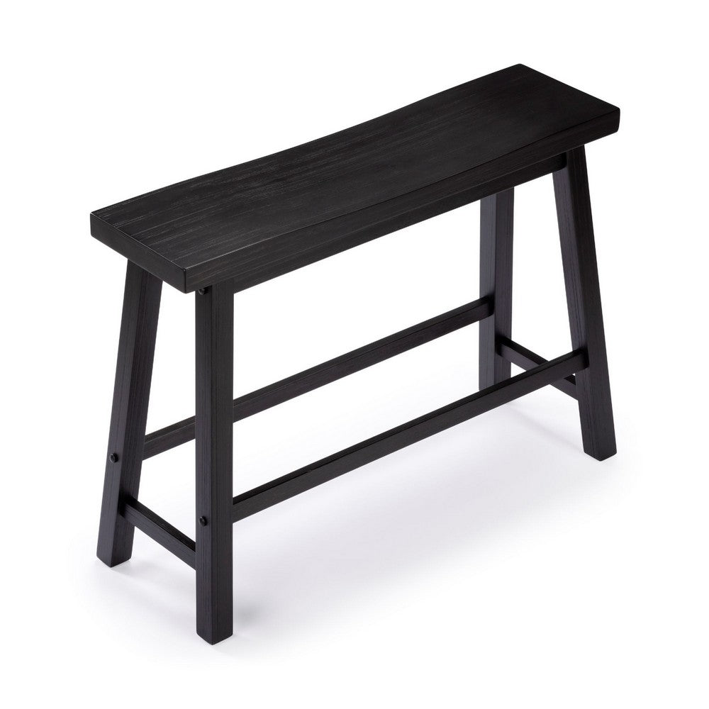 Benjara Amber Counter Height Bench, Backless Seat, Charcoal Black Acacia Wood