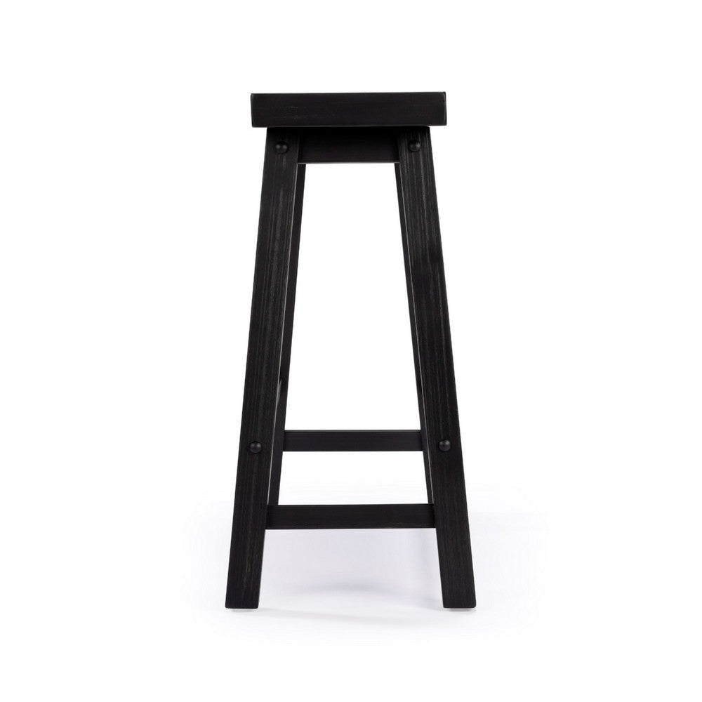 Benjara Amber Counter Height Bench, Backless Seat, Charcoal Black Acacia Wood