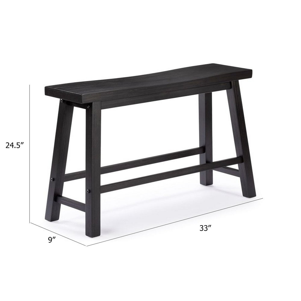 Benjara Amber Counter Height Bench, Backless Seat, Charcoal Black Acacia Wood