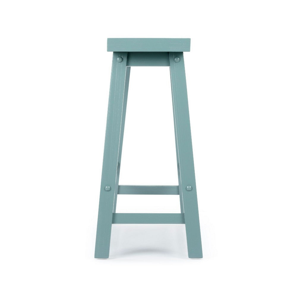 Benjara Amber Counter Height Bench, Backless Seat, Light Blue Acacia Wood