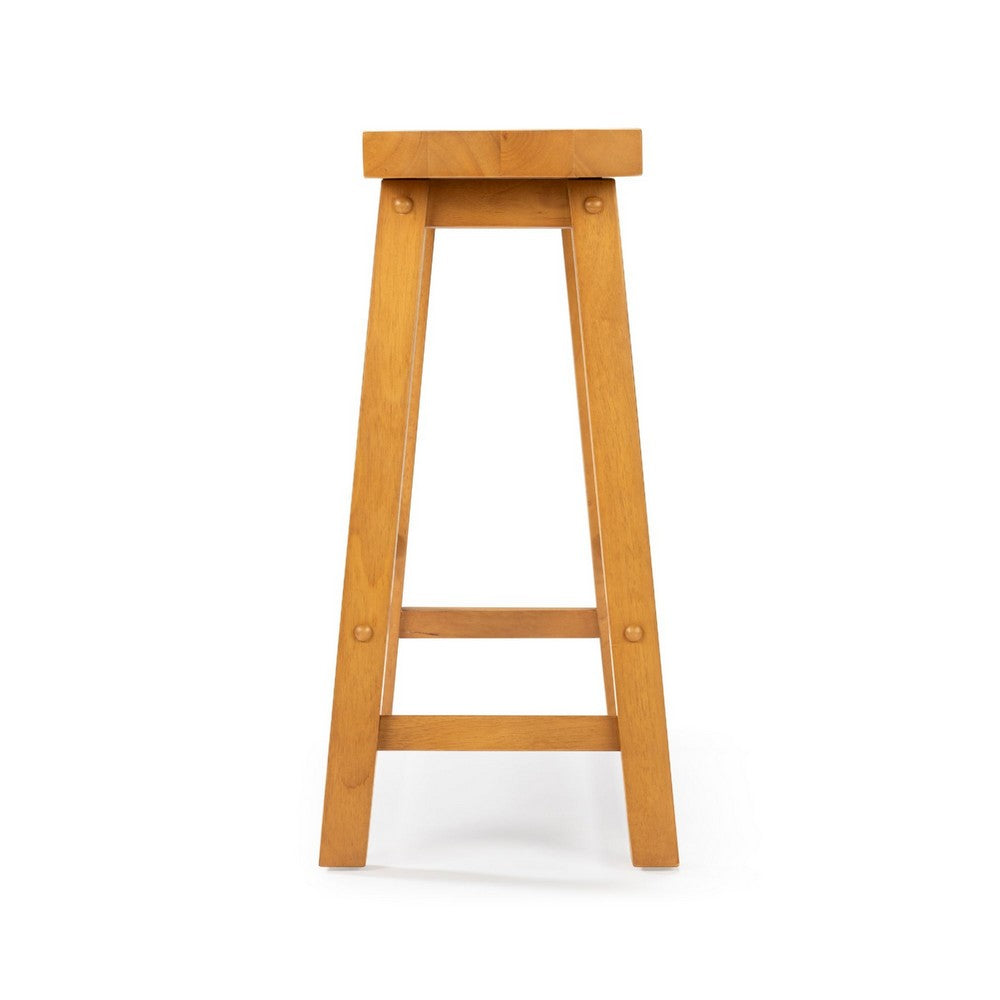 Benjara Amber Counter Height Bench, Backless Seat, Honey Oak Brown Acacia Wood