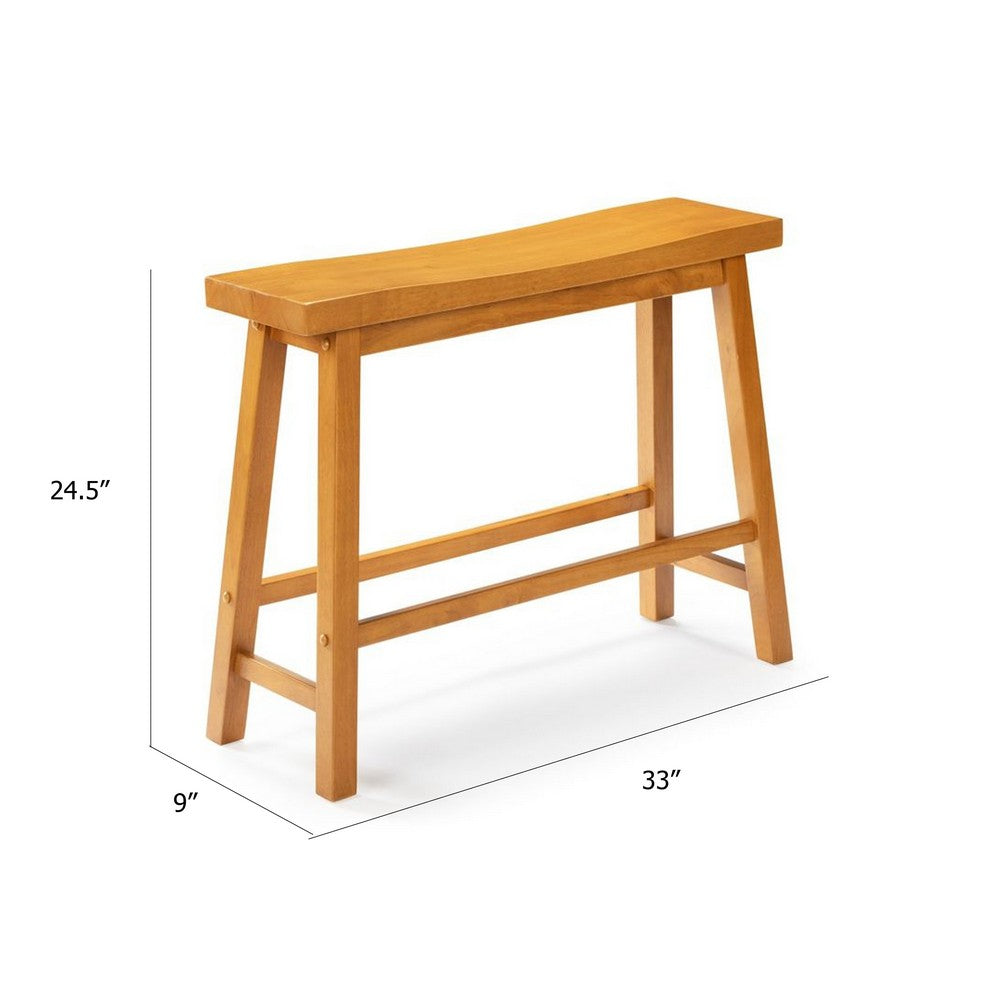 Benjara Amber Counter Height Bench, Backless Seat, Honey Oak Brown Acacia Wood