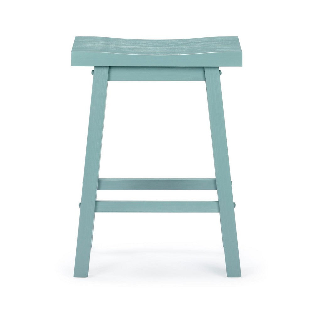 Benjara Amber Counter Height Stool, Saddle Seat, Light Blue Acacia Wood Frame