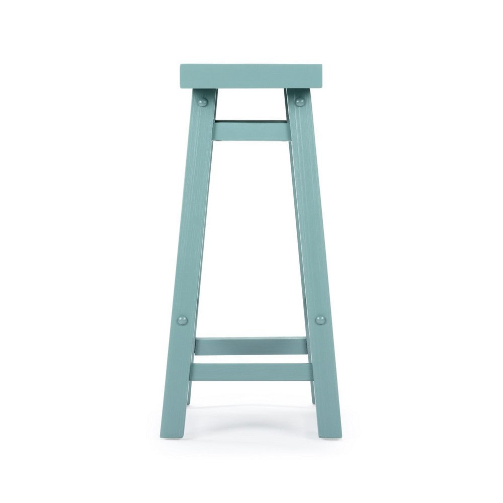 Benjara Amber Counter Height Stool, Saddle Seat, Light Blue Acacia Wood Frame