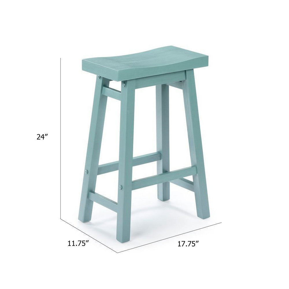 Benjara Amber Counter Height Stool, Saddle Seat, Light Blue Acacia Wood Frame