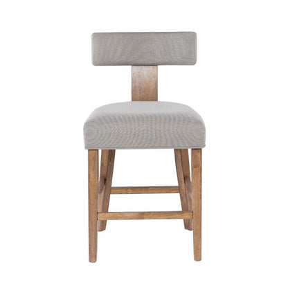 Benjara Tely Counter Stool Chair with Light Gray T Back, Natural Brown Frame
