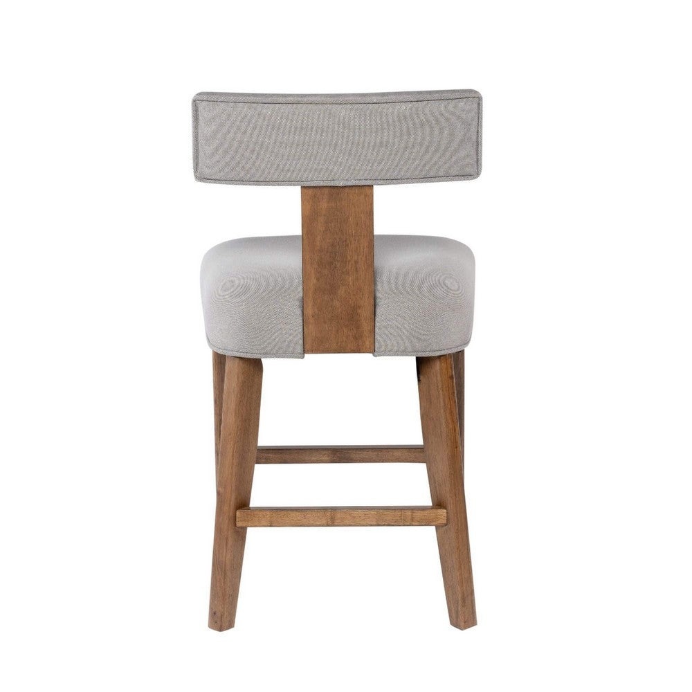 Benjara Tely Counter Stool Chair with Light Gray T Back, Natural Brown Frame