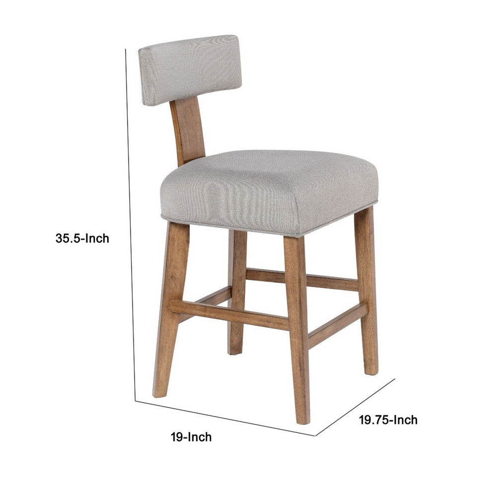 Benjara Tely Counter Stool Chair with Light Gray T Back, Natural Brown Frame