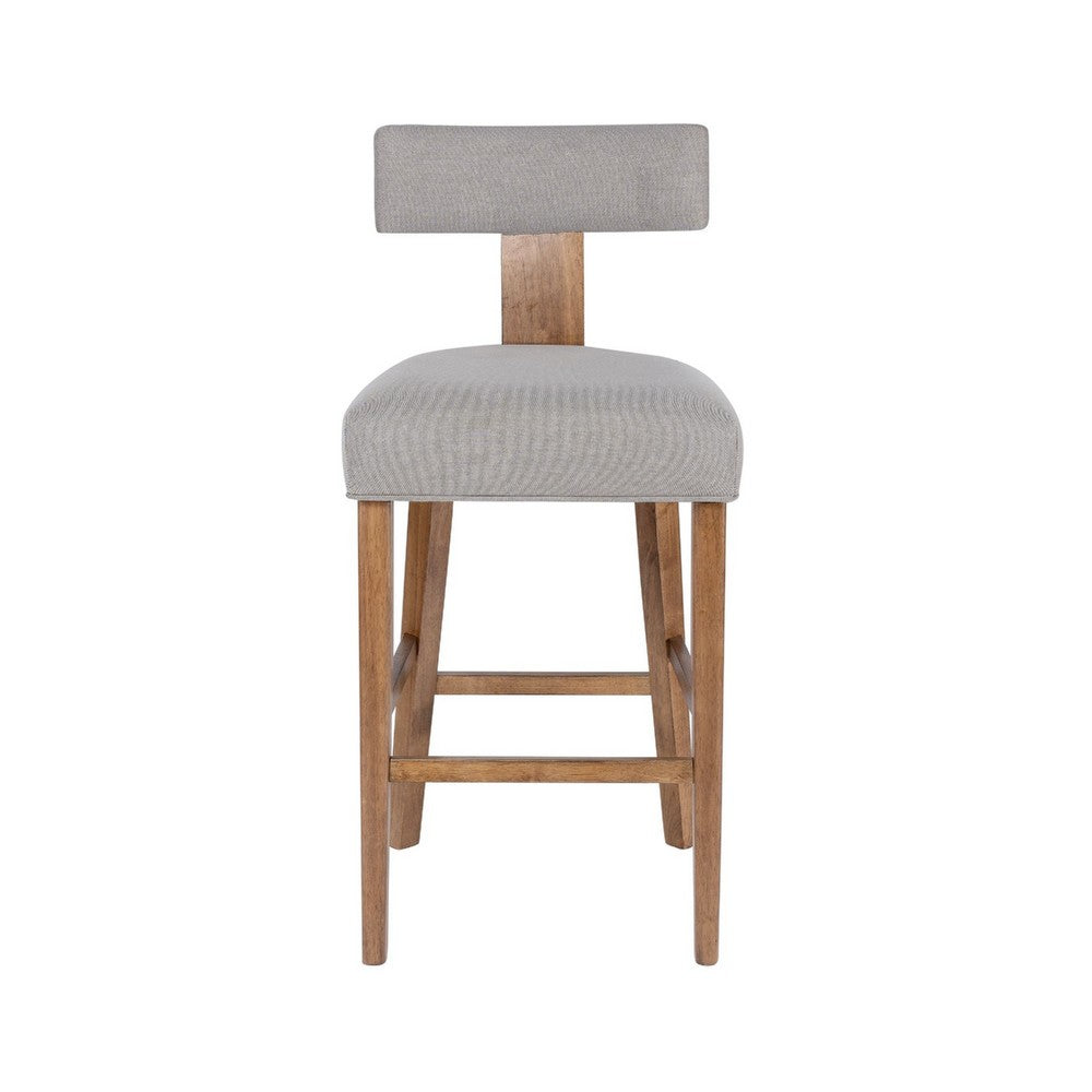 Benjara Tely Barstool Chair with Light Gray T Back, Natural Brown Wood Frame