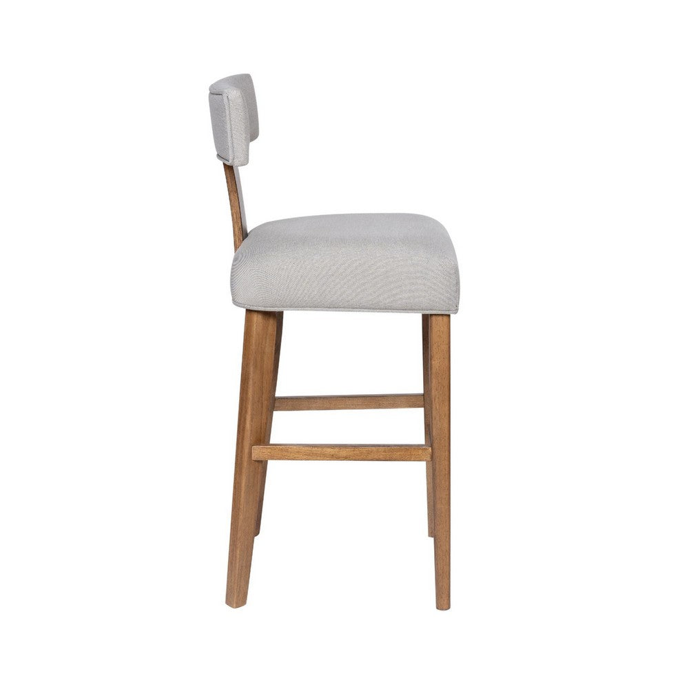 Benjara Tely Barstool Chair with Light Gray T Back, Natural Brown Wood Frame
