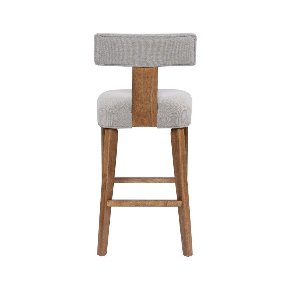 Benjara Tely Barstool Chair with Light Gray T Back, Natural Brown Wood Frame