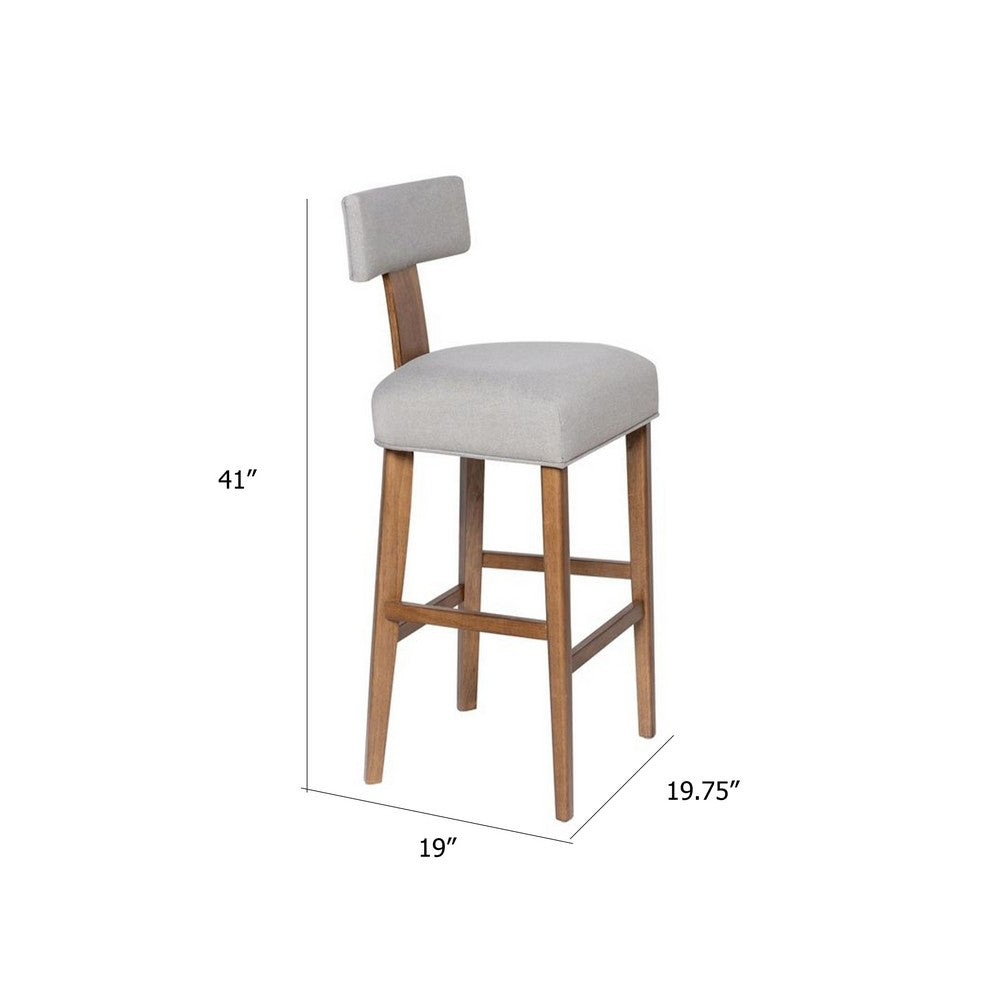 Benjara Tely Barstool Chair with Light Gray T Back, Natural Brown Wood Frame