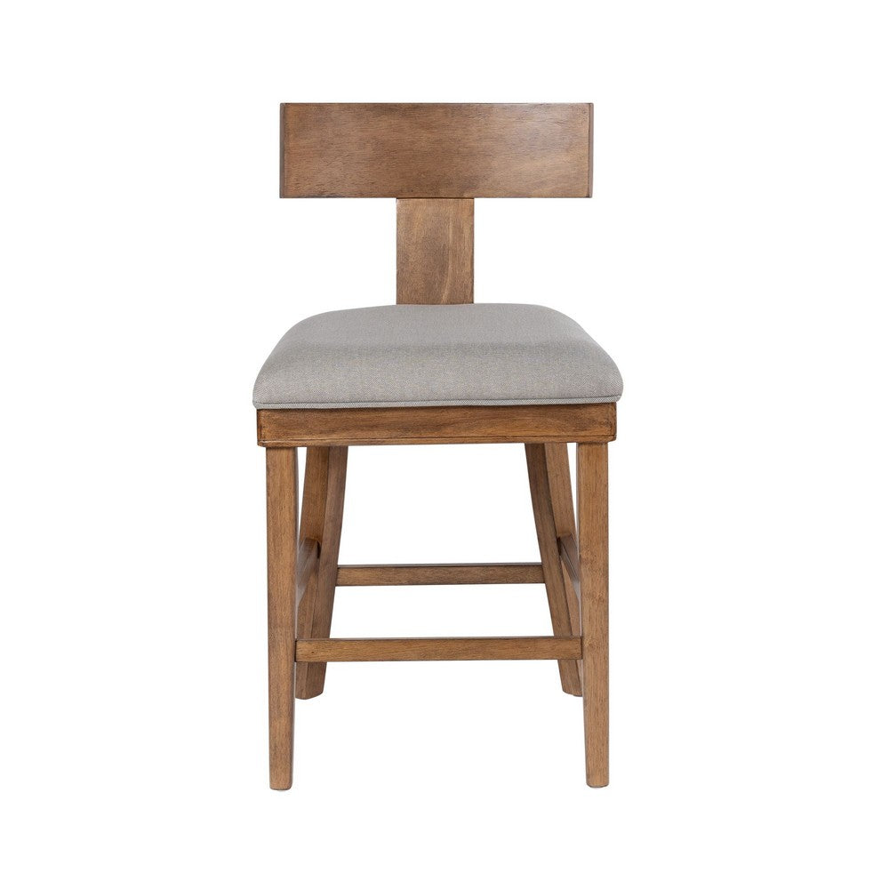 Benjara Hery Counter Stool Chair with T Back Design, Light Gray Cushioned Seat